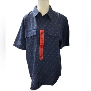 Voyager Men’s Short Sleeve Button-Up Shirt · Size Medium · Navy Compass Print